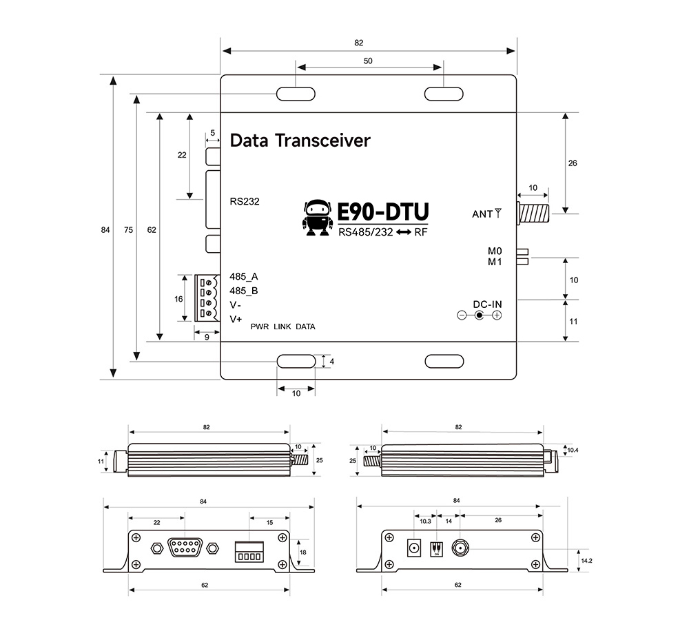 E90-DTU(2G4HD12) 無(wú)線數(shù)傳電臺(tái)引腳定義